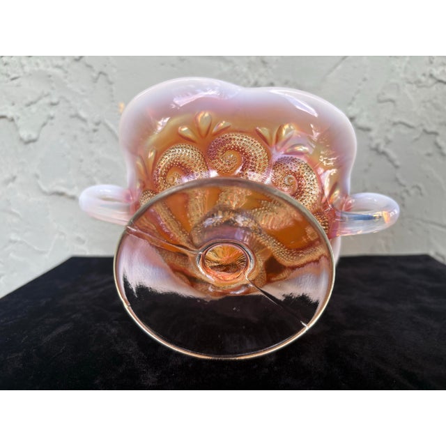 Peach Antique Dugan Carnival Glass Peach Opalescent “Octopus & Shell” Two-Handled Compote, c.1910 For Sale - Image 8 of 11