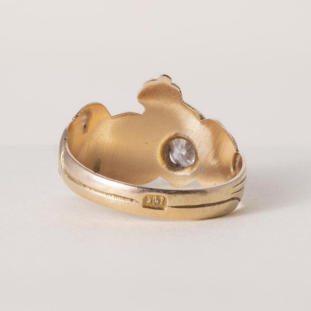 Late 19th Century Late 19th Century Art Nouveau 14k Diamond Lady Nymph Floral Ring, Size 7.5 For Sale - Image 5 of 6