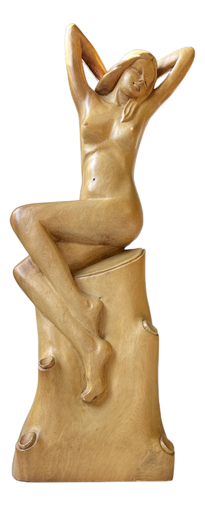 Large Art Deco Sculpture of Nude Female in Hand-Carved Wood, 1940s Scandinavia