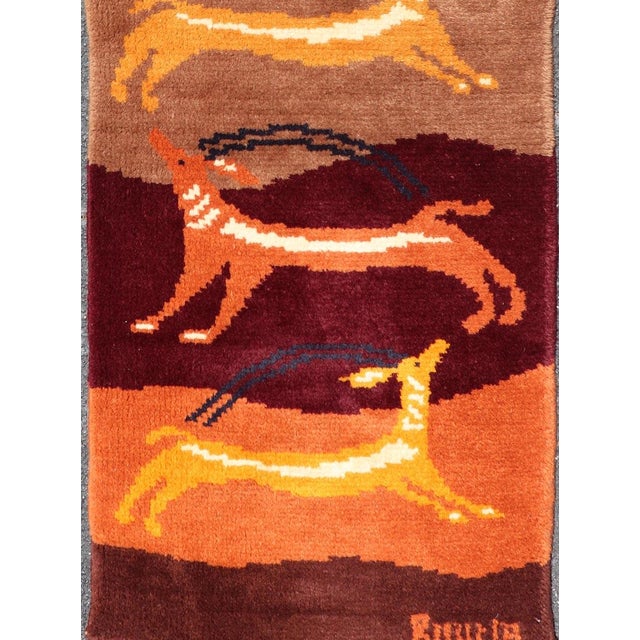 Mid 20th Century European Art Deco Runner Rug With Gazelle Motifs in Warm Earth Tones For Sale - Image 5 of 12