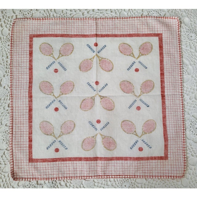 1950s 1950s Cotton Tennis Napkins- Set of 4 For Sale - Image 5 of 11