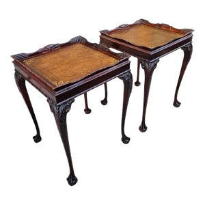 Pair of Superior [Kindel] Mahogany Chippendale Style Leather Top Ball in Claw End Tables