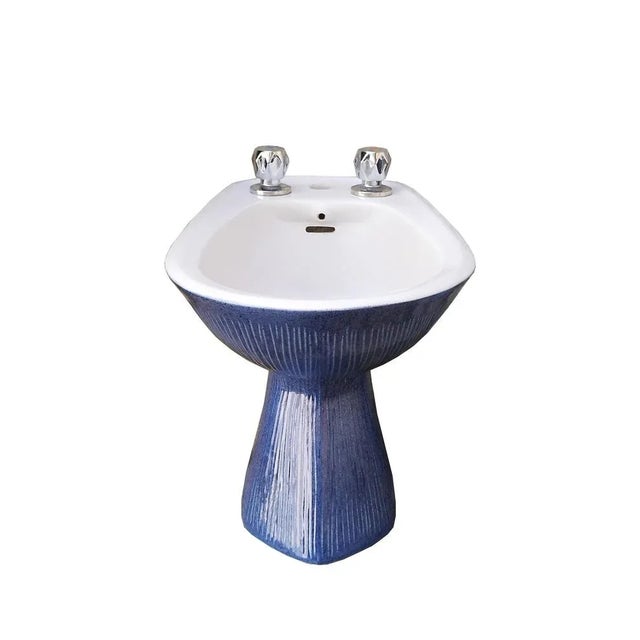 Blue Italian Gardena Bathroom Fixtures by Antonia Campi for Sci Laveno, 1970s, Set of 3 For Sale - Image 8 of 10
