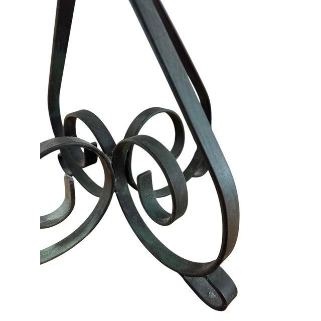 Metal Vintage Verde Marble Round Side Table With Wrought Iron Scrollwork, c.1940s For Sale - Image 7 of 10