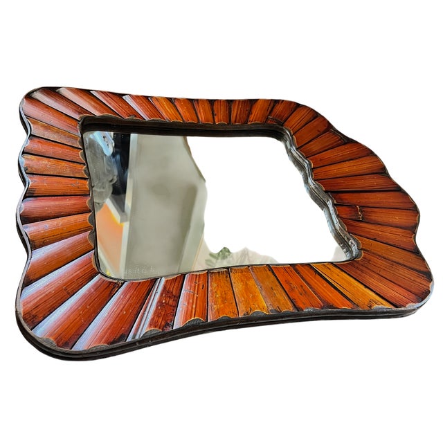 Bunny Williams Home Vintage Split Bamboo Wall Mirror With Scalloped Organic Frame, Black Velvet Back For Sale - Image 4 of 7