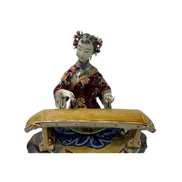 Chinese Porcelain Qing Style Dressing Zither Lady Figure For Sale - Image 4 of 5