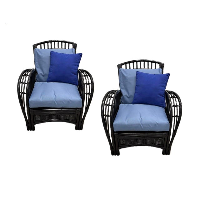 Fully refurbished and enameled rattan, reed, and wicker lounge chairs. Relaxing deep seating, perfect for lanai or porch....