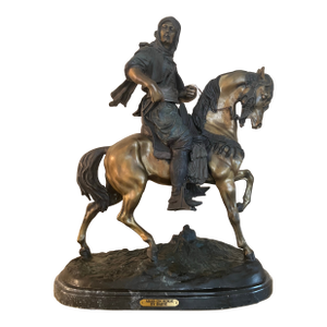 Large Bronze Figure of Horse & Rider Cavalier