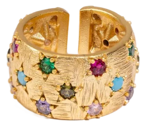 Celestial Harmony Multi Gemstone Gold Cuff Ring, Size 8
