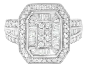 .925 Sterling Silver Round and Baguette Diamond Cathedral Ring (0.75 Cttw, H-I Color, I2-I3 Clarity) - Size 7.5