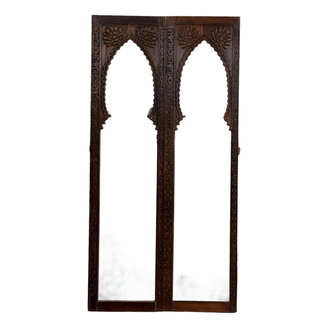 Vintage Arched Carved Wood Doors With Smoked Glass - A Pair, 96x48 For Sale