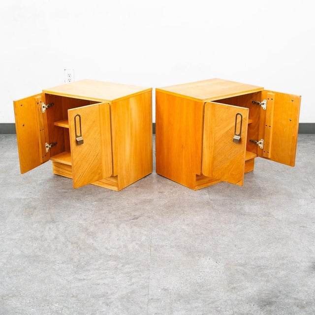 Mid Century Modern Nightstands Doors End Side Tables Blonde Canadian MCM Two 2 For Sale In Sacramento - Image 6 of 12