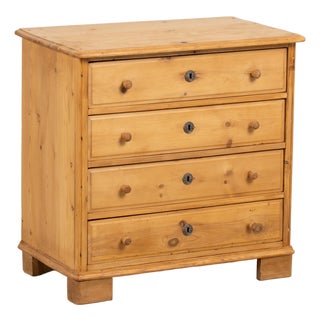 Early 20th Century Danish Pine Small Chest of Four Drawers Nightstand For Sale