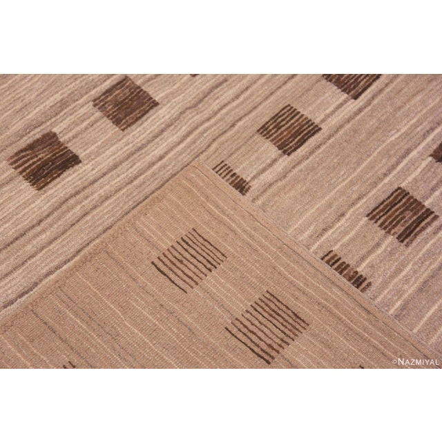 Brown Neutral Minimalist With Brown Geometric Squares Pattern Modern Rug For Sale - Image 8 of 8