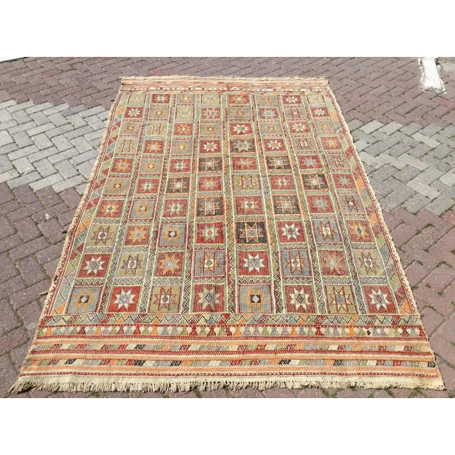 Red Soft Color Vintage Turkish Kilim Rug - 71" X 109" For Sale - Image 8 of 8