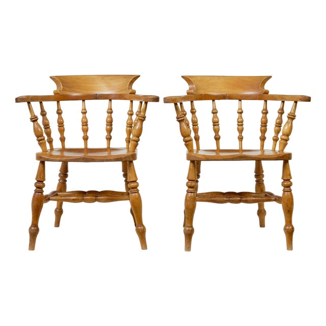 Set of 19th Century Elm Elbow Chairs, 1890s For Sale