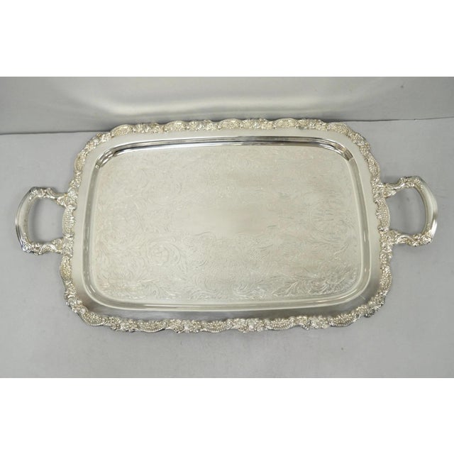 Vintage Oneida Victorian Silver Plated Etched Butlers Serving Platter Bar Tray For Sale - Image 15 of 15
