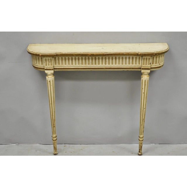 Vintage French Provincial Louis XVI Distress Cream Painted Wall Console Table For Sale - Image 15 of 15