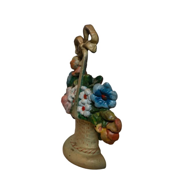 Early 20th Century Basket of Roses With Bow Painted Cast Iron Doorstop For Sale - Image 6 of 10