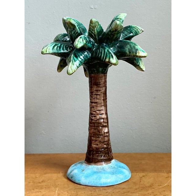 Vintage Ceramic Palm Tree Candlestick For Sale - Image 10 of 12