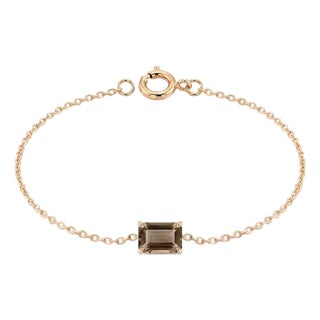 Smoky Quartz Emerald Cut Bracelet | 18k Gold Plated Chain Dainty Solitaire Gemstone Bracelet | Minimalist Jewelry Gift for Her For Sale