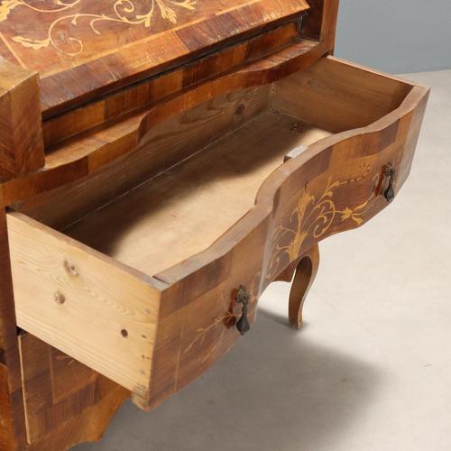 Wood Antique Walnut and Maple Drop-Leaf Cabinet with 2 Drawers, Italy, 20th Century For Sale - Image 7 of 11