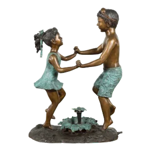 Early 21st Century Lost Wax Cast Bronze Sculpted Group of Dancing Siblings Fountain