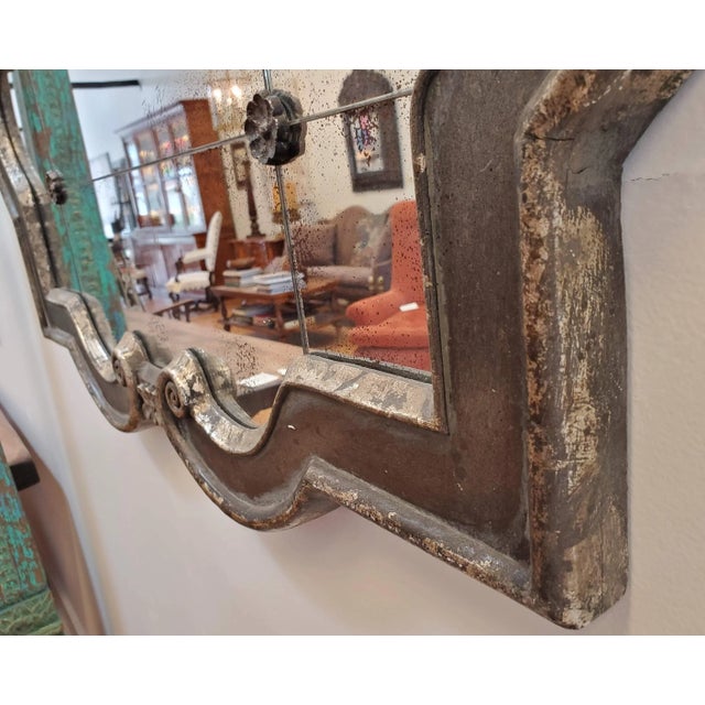 Modern Art Deco Style Silver Gilt Mirror With Rosettes and Antiqued Glass For Sale - Image 9 of 13