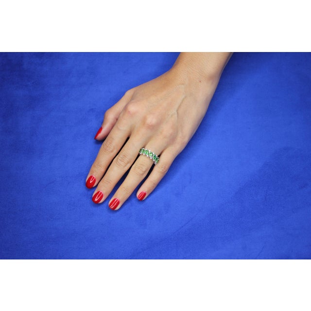 Green Garnet Tsavorite Eternity Diamond Band 18 Karat White Gold Unique Ring, Size 7 For Sale - Image 13 of 18