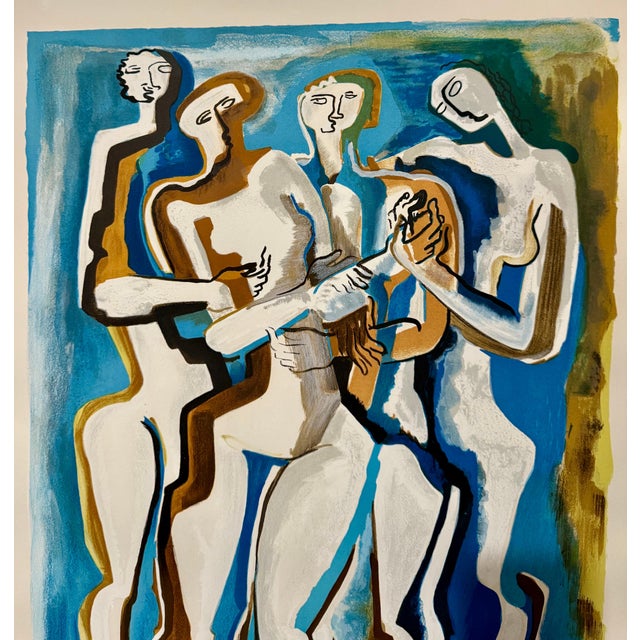 Blue Ossip Zadkine, Large Cubist Modernist Color French Lithograph Zadkine Figures La Famille, 1960 For Sale - Image 8 of 8