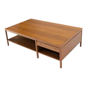 Large Rectangle Walnut One Drawer Paul McCobb Coffee Table for Calvin 1960s