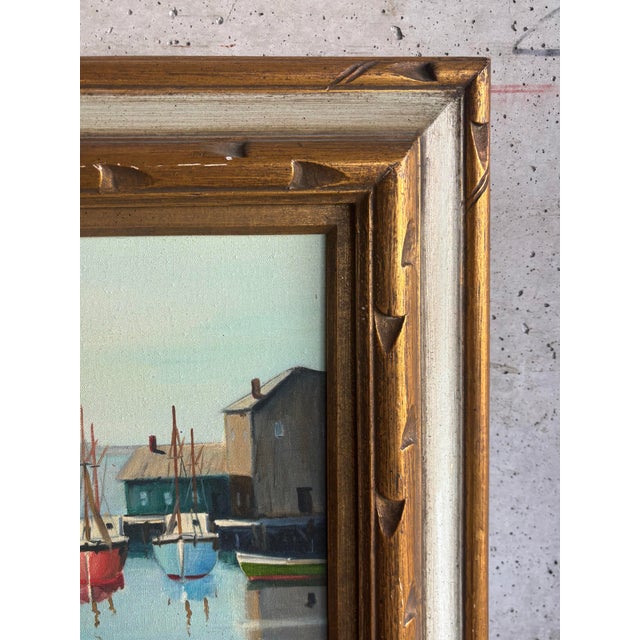 Mid 20th Century Mid Century Coastal Harbor Painting Signed Charles Richardson For Sale - Image 5 of 6