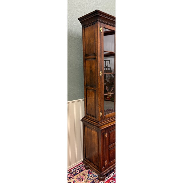 Antique English Large Bookcase Bookshelf Cabinet Double Door Glass Oak C. 1910s For Sale - Image 9 of 18