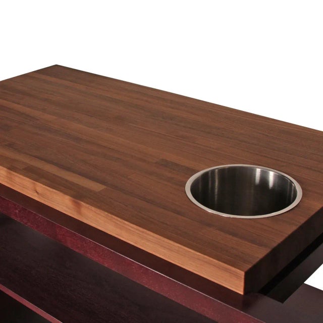 Contemporary Custom Made Bar Cart With Leather Handles For Sale - Image 4 of 6