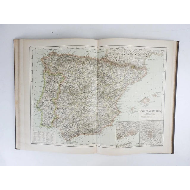 Olive Antique German Hartleben's Volks Atlas Book World Maps For Sale - Image 8 of 11