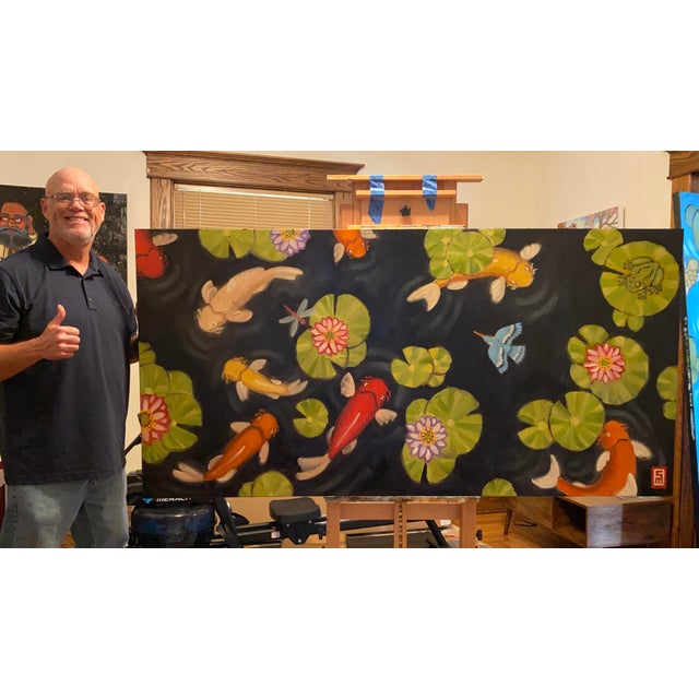 Koi Pond Original Oil Painting Stephen McDonough For Sale - Image 6 of 7