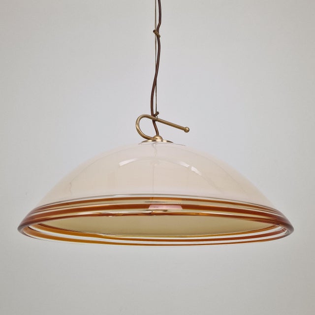 Italian Murano Glass Pendant Light with Brass Fixtures from Vetrofond, 1980s For Sale - Image 6 of 9
