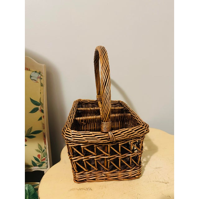 Brown 1970s French Wicker Wine Bottle Holder For Sale - Image 8 of 9