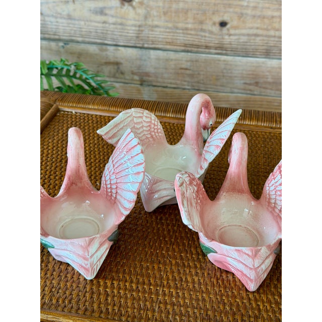 Vintage Coastal Fitz and Floyd Pink Flamingo Porcelain Votive Candle Holders-Set of Three For Sale - Image 10 of 11