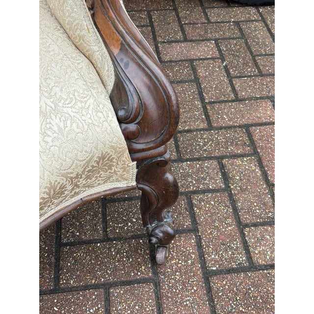 Wood Victorian Sofa with Buttoned Back, Cabriole Legs & Brass Castors For Sale - Image 7 of 18