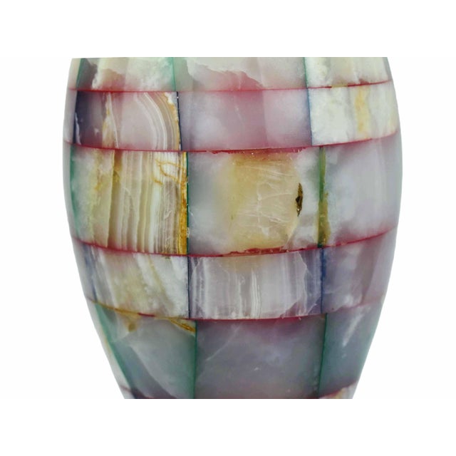 Stone Vintage Handcrafted Tall Multi Color Patchwork Onyx Marble Artisanal Geometric Stone Vase For Sale - Image 7 of 8