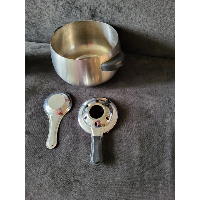 Mid-Century Modern Vintage Fondue Set with Complete Pot, Stand and Burner and 6 Forks For Sale - Image 3 of 6