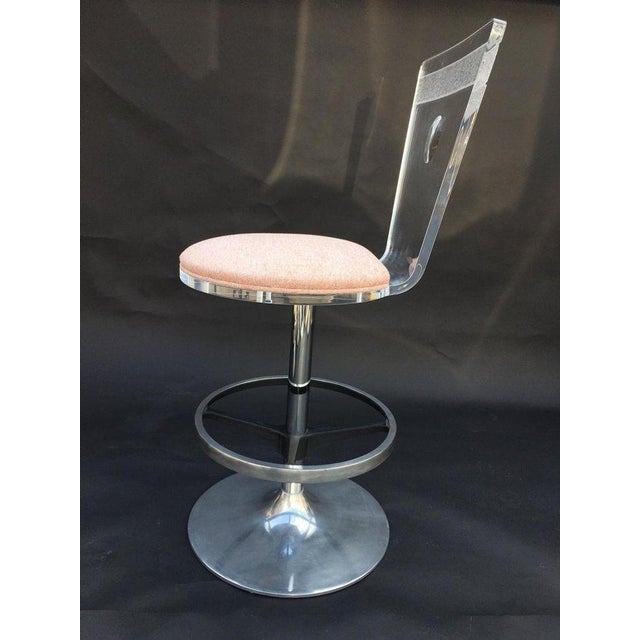 Modern Set of Four Acrylic & Metal Counter Stools With Fabric Cushions. U.S.A. 1980's For Sale - Image 3 of 8