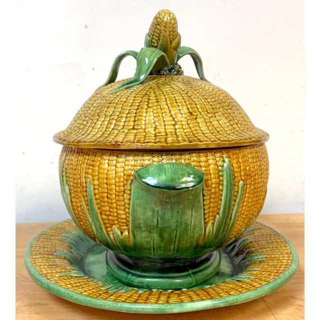 Portuguese Majolica Corn Motif Tureen & Platter, by José A. Cunha For Sale - Image 15 of 18