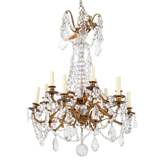 Italian Empire Style Gilt Metal Crystal Chandelier For Sale - Image 4 of 4