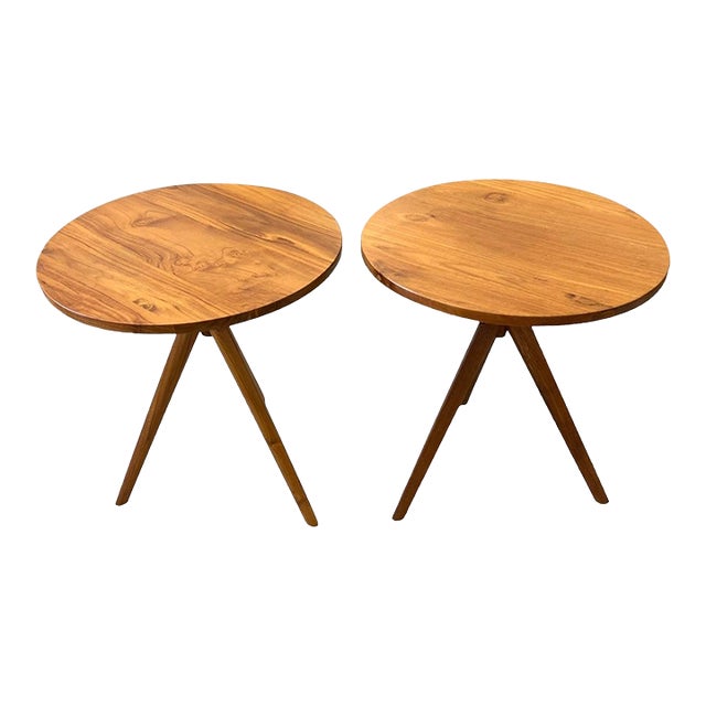 Round Teak Side Tables a Pair Chairish