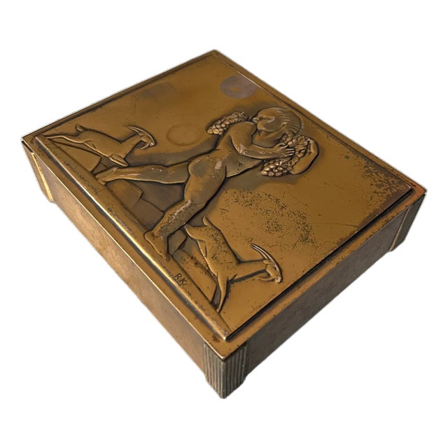 1935 Rockwell Kent Bacchus Dionysus Copper Cigarette Box Chase - Rare Art Deco Relief Sculpture For Sale
