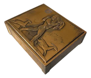 1935 Rockwell Kent Bacchus Dionysus Copper Cigarette Box Chase - Rare Art Deco Relief Sculpture