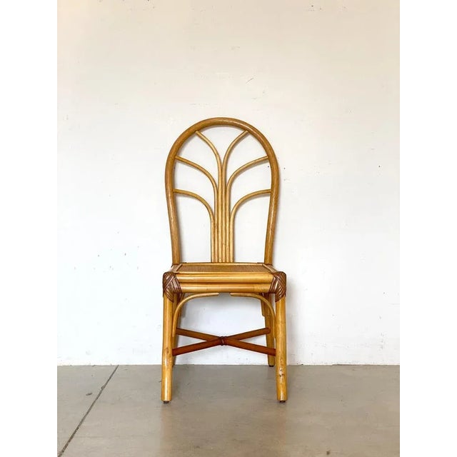 Mid-Century Modern Bamboo & Leather Dining Chairs, 1970s, Set of 3 For Sale - Image 3 of 10