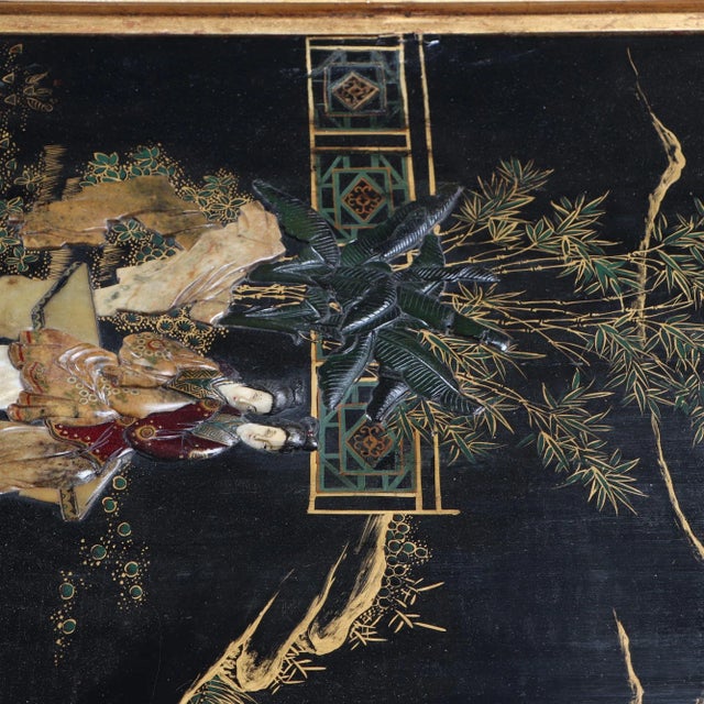 Asian Pair of Large Gilt Iron Coffee Tables With Chinese Decorated Tops C 1940 For Sale - Image 3 of 12